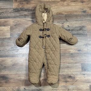 Perry Ellis Boy Quilted Brown Baby Snowsuit with Hood
